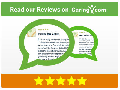 An image of word bubbles with clients' reviews about At Home Independent Living's home care services.