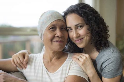 senior woman with cancer and daughter